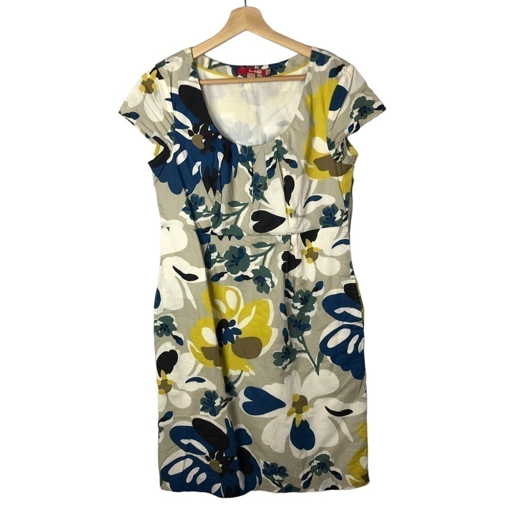 Boden Beige & Yellow Floral Short Sleeve Sheath Dress‎ 8 R